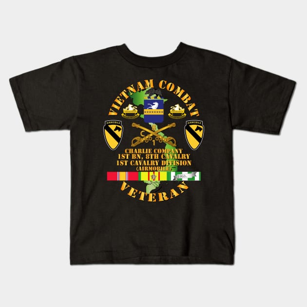 Vietnam Combat Cavalry Veteran w Charlie - 1st Bn 8th Cav COA - 1st Cav Div SSI Kids T-Shirt by twix123844